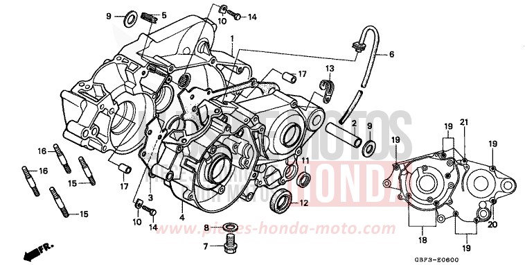 KURBELGEHAEUSE von CR80R "große Räder" NEUCLEAR RED (R177) von 1996